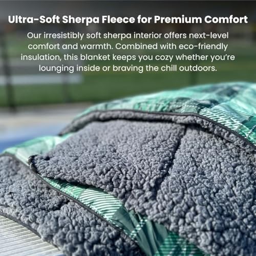 ROAM Weatherproof Sherpa Fleece Blanket - Durable Recycled Ripstop Exterior, Eco Insulation, Compact Travel Design, Machine Washable, All-Season Outdoor & Indoor Blanket, 75" x 52" (Campfire Plaid) - color: Campfire Plaid