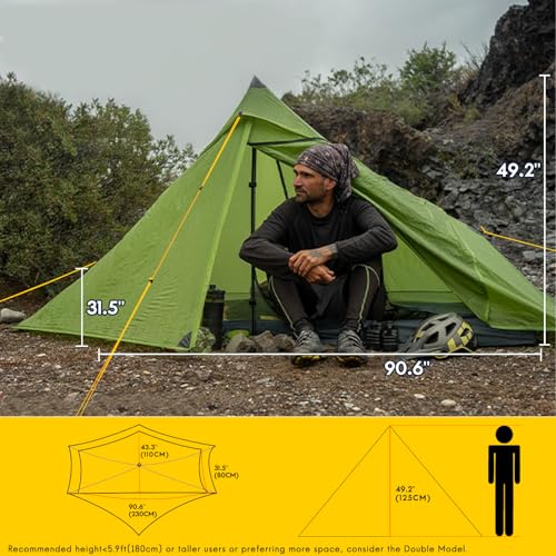 LANSHAN Ultralight Tent 3-Season Backpacking Tent for 1-Person or 2-Person Camping, Trekking, Kayaking, Climbing, Hiking - color: Pro 1-person, green