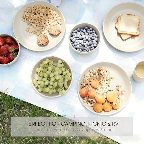 16 Pieces Plates and Bowls Sets for 4,Reusable Dishwasher Safe,Unbreakable Wheat Straw Dinnerware Sets of Dishes for Camping,Party,Outdoor Kitchen and RV Essentials(Beige) - color: Beige