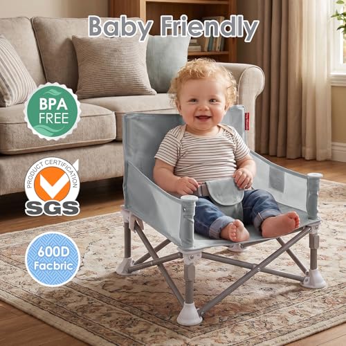 Tiny Marvels Portable Booster Seat, Foldable Baby High Chair with Removable Tray, Safety Harness & Carry Bag – for Toddlers Ages 6M-3Y, Ideal for Dining, Travel, Camping & Family Time - color: Grey