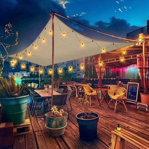 Sun Shade Sail with LED G40 String Lights, 8‘ x 12' Rectangle Beige Shade Cloth, 95-98% UV Protection, Ideal for Patio, Garden, Backyard - Easy to Install with Innovative Hooks