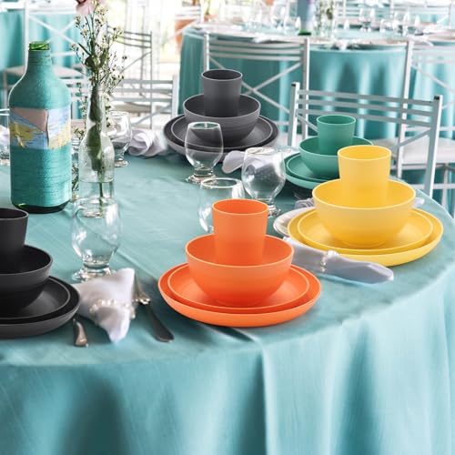 Wheat Straw Dinnerware Sets - SANLUNS 24 Piece Unbreakable Dinnerware Sets, Reusable Wheat Straw Plates and Bowls Sets, Travel Camping Cutlery Set, Dishwasher Microwave Safe Dinnerware Colourful - color: Forest Undercurrent, size: 24piece Wheat Straw Dinn