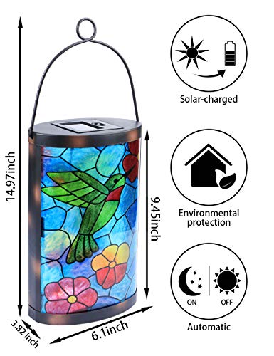 Hanging Solar Lantern Outdoor Decorative Waterproof LED Solar Hummingbird Lights Tabletop Lamp for Outdoor Patio Garden - style: Hummingbirds
