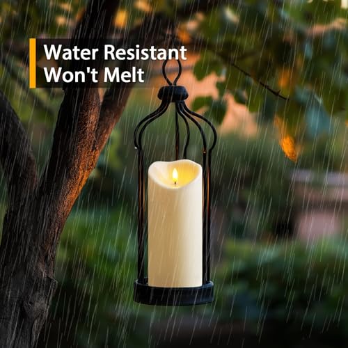 Amagic 4” x 9” Large Outdoor Waterproof Flameless Candles with Remote, Battery Operated Candles with Timer, Flickering Fake LED Pillar Candle for Patio Yard Porch Decor, Ivory White, Set of 2 - color: Ivory White, size: D4" x H9"
