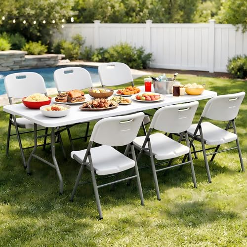 Folding Table 6FT Heavy Duty Portable Fold in Half with Handle 350lbs Capacity Thicker HDPE Waterproof Top Steel Frame with Locking Legs for Indoor Outdoor Camping Party Events - color: White, size: 6FT