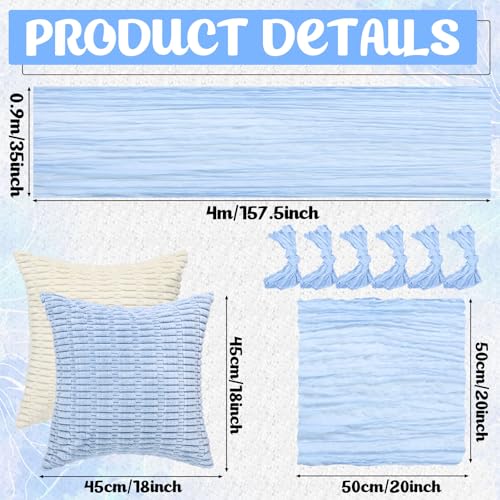 Beeveer 91 x 71 Extra Large Outdoor Boho Picnic Blanket with Table Runner Light Blue, 6 Throw Pillow Covers 6 Napkins Woven Cotton Yarn Oversize Beach Blanket Washable Picnic Camp Wedding - color: Light Blue
