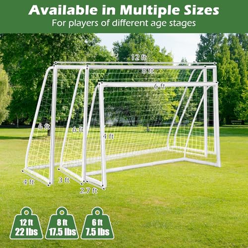 Goplus Soccer Goal, 12'x6'/8'x6'/6'x4' Soccer Net with Strong UPVC Frame, Quick Set-up, High-Strength Netting, Portable Weatherproof Soccer Goals for Backyard Kids Soccer Practice Training - style: 8ftx6ft