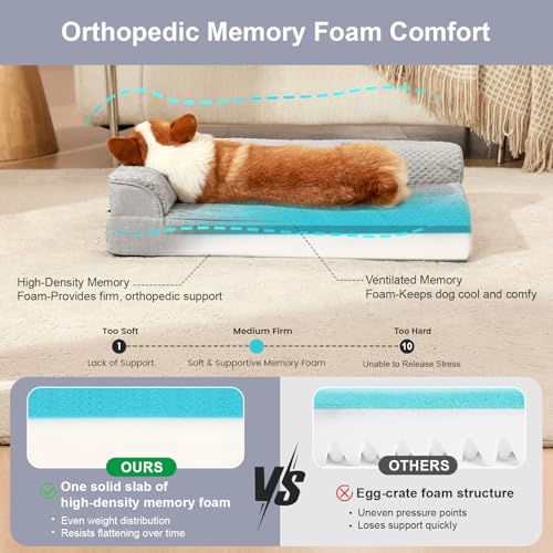 Rainmr Orthopedic Dog Bed Medium Size Dog, Memory Foam Dogs Bed for Medium Dogs, Washable Removable Cover, Nonskid Bottom, Waterproof, for Indoor, Outdoor, Crate ＆ Car Use, 35x23x6 Inches, Light Grey - color: Standard Version-Light Grey, size: 35.0"L x 23