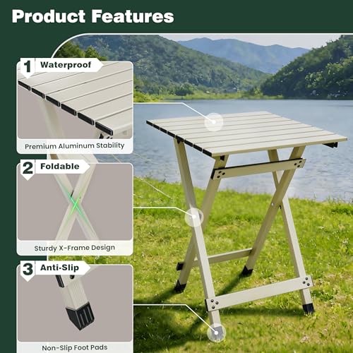 SUNNYFEEL Folding Camping Table - Lightweight Aluminum Portable Picnic Table, 18.5L x 18.5W x 24.5H Inch for Cooking, Beach, Hiking, Travel, Fishing, BBQ, Indoor Outdoor Small Foldable Camp Tables - color: Grey-2set