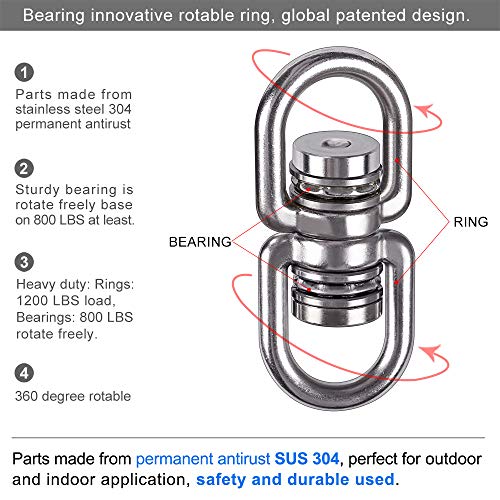 SELEWARE Bearing Swing Swivel, 360° Rotational Device Hanging Accessory for Web Tree Swing, Hammock Chair, Climbing Rope, Aerial Yoga, Kids Swing Swivel,Hold Up to 1200LB - color: Swivel Only
