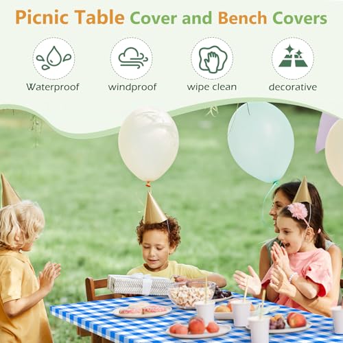 Picnic Table Cover with Bench Covers and Bag, Camping Table Camping Essentials Cover with Elastic Edges (Blue) - color: Blue