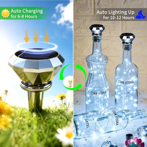 ANGMLN Solar Diamond Shaped Wine Bottle Cork Lights 10 Pack Solar String Fairy Lights Outdoor Waterproof for Wedding Holiday Garden Patio Pathway Bar Concert Indoor Outdoor Decorative (Cool White) - color: Cool White