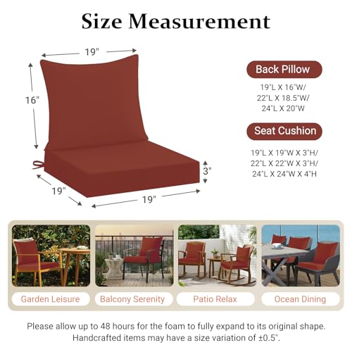 downluxe 19x19 Outdoor Chair Cushions, Waterproof Fade Resistant Patio Furniture Cushions with Handle & Removable Cover, Deep Seat Outdoor Cushions for Sofa, Couch and Patio Chairs, Brick Red - color: Brick Red, size: 19 x 19 Inch