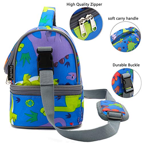 FlowFly Kids Double Decker Cooler Insulated Lunch Bag Large Tote for Boys, Girls, Men, Women, With Adjustable Strap, Dinosaur - color: Dinosaur