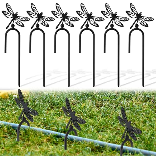 MorningRo 6 Pcs 8 Inch Garden Hose Guide Spike Metal Garden Stakes Holder Heavy Duty Metal Hose Guide for Plant Protection Lawn Yard(Dragonfly) - style: Dragonfly