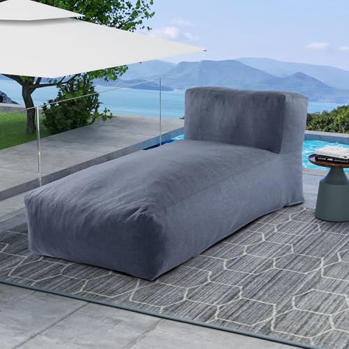 Outdoor Bean Bed Chair Sun Lounger, Outdoor Couch Sofa for Patio & Pool, Foam Filling Day Bed Furniture, Comfy Lazy Sofa for Outside, Water-Resistant Seating (Denim Blue, 70'' L) - color: Denim Blue, size: 70'' L Standard Back