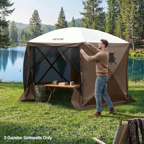 VEVOR 12x12ft Pop Up Gazebo Sidewalls with Window, 3 Solid Waterproof Panels, UV Protection, Wind & Sun Privacy Walls for Outdoor Events, Compatible with Clam, Escape & COBIZI Gazebo Screen Shelters - color: Brown, size: 3 Gazebo Sidewalls for 12ft Gazebo