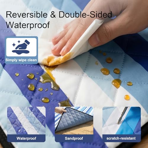2 in 1 Tote Picnic Blanket Waterproof Outdoor Camping Mat,Large Capacity Beach Blanket 80''x80'' 7 Layers Easy to Foldable and Carry. - color: Blue