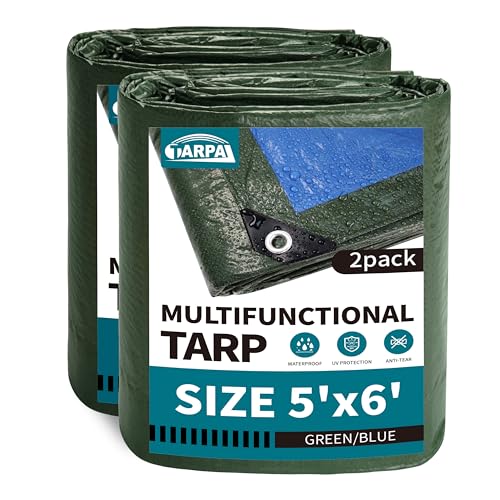 TARPAL 5x6 Feet Small Tarp Waterproof 6mil (2 Pack) Green tarps Multipurpose Protective Cover All Purpose Poly Tarps Cover for Firewood Outdoor Furniture etc - color: Green/Blue, size: 5x6 Feet(2-pack)-Finished size