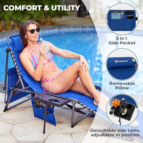 FUNDANGO 4 in 1 Tanning Chair with Face Hole, Beach Lounge Chair w/Canopy Shade & Side Table Chaise Lounge Chairs for Patio, Pool, Lawn, Sunbathing, 5-Position Adjustable Sun Lounger, Set of 2 Blue - color: #Ucp 2 Pack Blue, style: UltimateComfort Pro 5 P