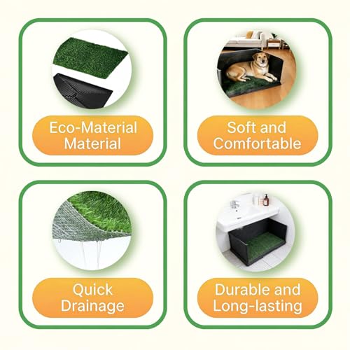 Large Dog Grass Pad with Tray, Reusable Potty Training Pad with Pee Baffle, Indoor & Outdoor 30" 20" Artificial Grass Patch for Small & Medium Dogs