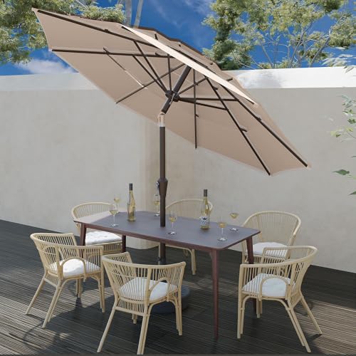 10FT Patio Umbrella 3 Tiers Outdoor Market Umbrella w/Push Button Tilt, Crank, UV and Waterproof Table Umbrella for Garden, Pool, Backyard, Deck, Lawn, Beige - color: Beige
