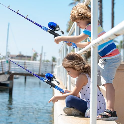 WIDDEN Kids Fishing Pole, Portable Telescopic Kids Fishing Poles for Boys and Girls, Fishing Rod and Reel Combo Kit with Tackle Box, and Fishing Net, Best Fishing Pole for Toddler Youth - color: Blue+Blue