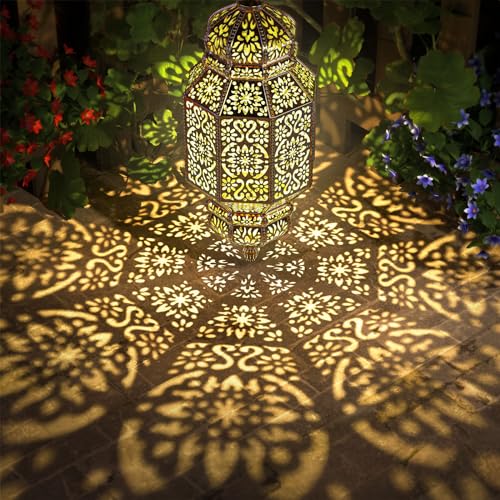 Twinkya 18 Inch High Large Hanging Solar Lights Outdoor Garden Decorative Solar Lantern Waterproof Plastic Moroccan Outdoor Decorations for Patio Pathway Yard Porch Backyard Garden Decor (1 Pack) - color: Copper, size: 1pack