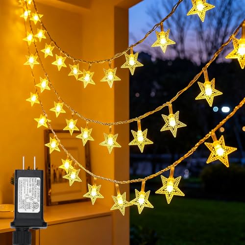 Twinkle Star 100 LED Star String Lights, 33FT Plug in Fairy String Lights Waterproof for Bedroom Decor, Indoor, Outdoor, Wedding Party, Christmas Tree, New Year, Ramadan, Warm White - color: *Warm White, size: Star lights - 49 ft