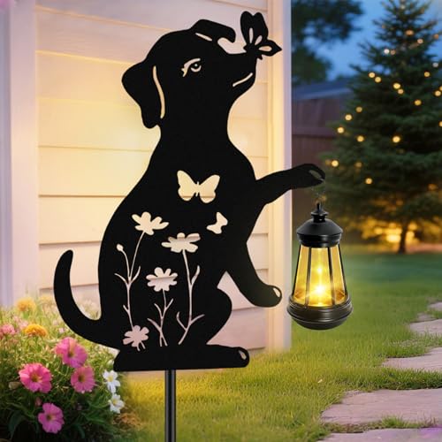 Solar Lights Outdoor Stakes, Metal Dog Solar Lights,Birthday Gifts for Women Mom Grandma, Waterproof Hanging Lantern Garden Ornaments Decor Outside Backyard, Yard Art, Patio, Pathway - color: Dog-Warm White-1 Pack