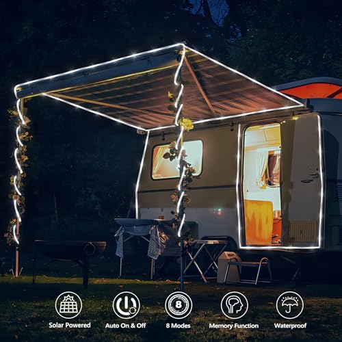 Solar Rope Lights, 33ft 100LED Solar String Lights, 8 Modes Waterproof Solar Powered Outdoor Light, Flexible Clear Tube Light for Garden, Backyard, Patio, Deck, Porch, Pool, Tree Decorative - White - color: White, size: 33ft
