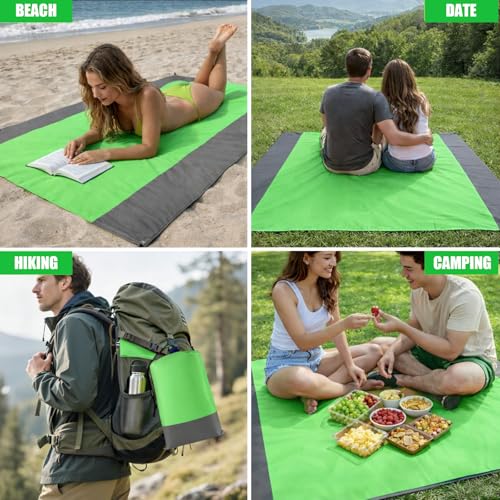 Waterproof Outdoor Mat Sandproof Blanket Lightweight Camping Ground Cover for Family Travel Relaxing Picnic Use 1 Pcs(Grey Green) - color: Grey Green