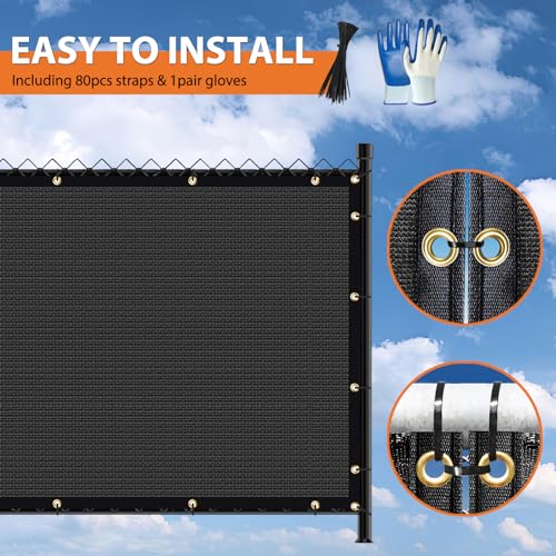 Privacy Fence Screen,with Gloves, 4X50FT Heavy Duty 220GSM 98% Blockage Privacy Screen Fence for Outdoor Wall Garden Yard Backyard (Black) - color: Black, size: 4x50 Ft