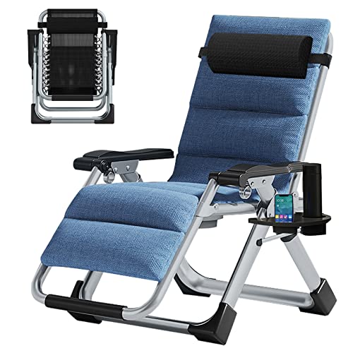 LILYPELLE Zero Gravity Chair, Premium Lawn Recliner Folding Portable Chaise Lounge with Detachable Cushion, Headrest and Cup Holder, Reclining Patio Lounger Chair - color: Lake Blue, style: Zero Gravity Chair