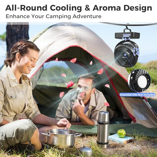 Camping Fan with LED Lantern - Rechargeable Battery Operated Fan, 35H Run Time Max, 3 Speeds, Portable Desk Fan with Hook for Tent Car RV Outdoor Emergency Outage Hurricane - size: 5.5 inch