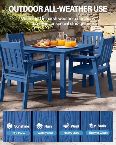 YEFU HIPS Patio Table Set: 5 Piece Outdoor Square Table and Chairs with Metal Aluminum Frame - Blue Modern Plastic Patio Dining Furniture Set 4 Person for Outside Deck - color: Blue, size: 5 Piece（Square）