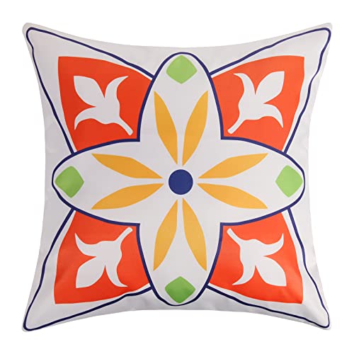 Pyonic Outdoor Waterproof Throw Pillow Covers for Patio Furniture Decorative Boho Pillow Covers 18x18 Floral Printed for Patio Tent Couch Garden Set of 4,Orange - color: Orange, size: 18" x 18" (Pack of 4)
