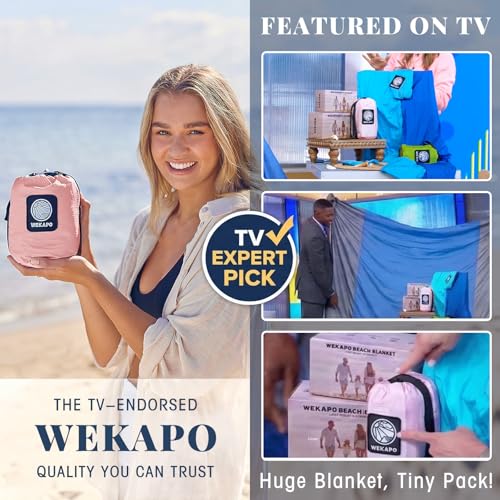 WEKAPO Beach Blanket Sandproof Waterproof, Extra Large Beach Mat, Oversized & Compact Sand Free, Quick Drying Beach Essentials for Vacation, Cruise, Picnic & Camping with Stakes - color: Pink, size: 9x10 FT (1～8 person)