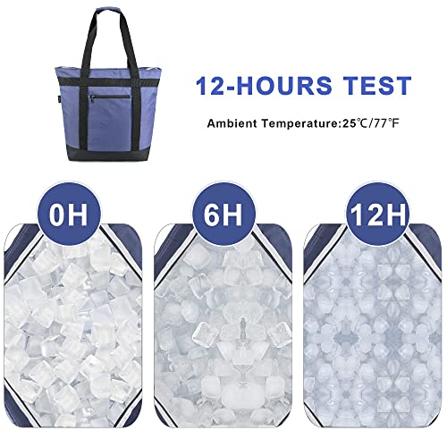 BeeGreen Cooler Bag Soft Insulated Tote for Beach Travel Grocery Shopping Lunch Portable Large Ice Coolers with Handle Hard Freezer Bags with Zippered Top Foldable Leakproof Delivery Totes Navy - color: Navy Blue