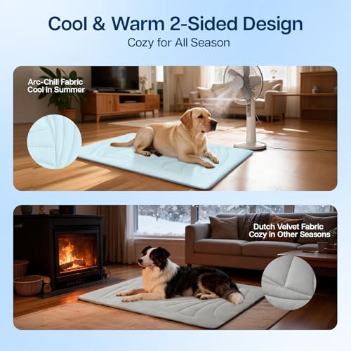 Dog Cooling Mat, 36"x23" Cooling Mat for Dogs and Cats, Arc-Chill Cold Fabric Delivers Rapid and Lasting Cool (Q-Max>0.5), Portable & Washable Pet Pad for Summer - color: Blue, size: Large