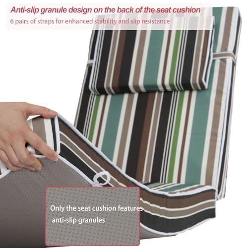 Chaise Lounge Cushions Outdoor 72x21x4 Inch, Patio Lounger Chair Cushion with Removable Cover, Fade Resistant Replacement Pad for Outdoor Furniture (Coffee and Green Stripes, 72x21x4 inch) - color: Coffee and Green Stripes