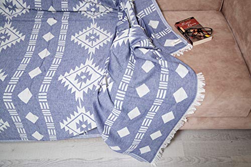 Bersuse 100% Cotton Belize XL Throw Blanket Turkish Towel Beach Blanket - Beach Camping Essentials - 75x90 Inches, Dark Blue - color: Dark Blue2