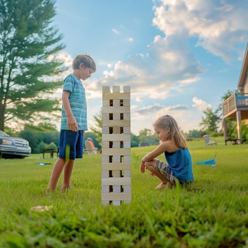GOTHINK Giant Tumbling Tower Game, Super Large 51pcs Wooden Blocks Stacking Game, Stacking Up to 5.5 Feet, Timber Blocks with Carry Bag, Jumbo Blocks Outdoor Indoor Game Toy Gift for Kids and Adults - size: XL- Up to 5.5FT
