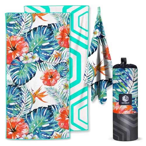 VENTURE 4TH Microfiber Beach Towel: Quick-Dry, Compact, Sand-Free, Absorbent, Sandproof and Lightweight - Perfect for Camping, Beach, and Roadtrips (Tropical Heat Design | 35x78 inches) - color: Tropical Heat, size: Extra Large (78" x 35")