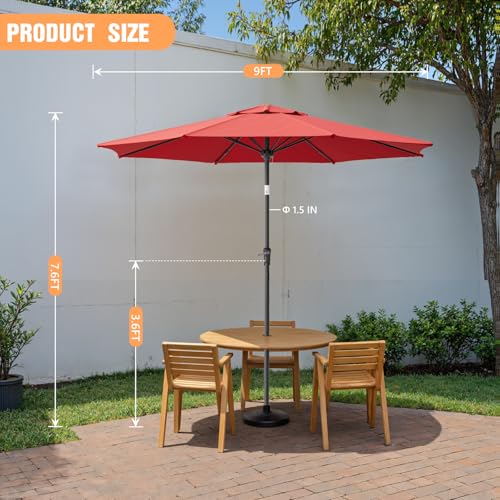 Outdoor Patio Umbrella, Table Umbrella with Push Button Tilt and Crank, 8 Ribs Market Umbrella - color: Red-Fiberglass Ribs, size: 10FT