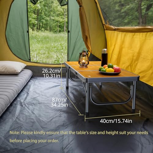 Anbte 34.2" x 15.7" Low Folding Picnic Table, 10.3" Height Thicker Aluminum Small Camping Table with Storage Bag, Portable Handle, Lightweight, for Camping Beach Party Picnic Floor, Yellow - color: Yellow, size: 34.2" x 15.7" x 10.3"