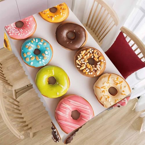 Decorative Rectangle Tablecloth 52"X70" Donuts, Colorful Glazed Donuts Wrinkle Free Table Cover Picnic Table Cloths for Parties Weddings Kitchen Dinner Tablecloth - color: Donuts