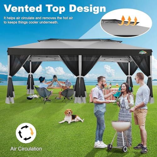 COBIZI 10x20 Pop up Gazebo, One-Push Setup Canopy Tent with Mosquito Netting & Vented Roof Design, Upgrade Metal Easy up Canopy Carpa Outdoor Gazebos for Backyard Camping Deck Party(Light Gray & Gray) - color: Light Gray & Gray, size: 10x20 FT Upgraded