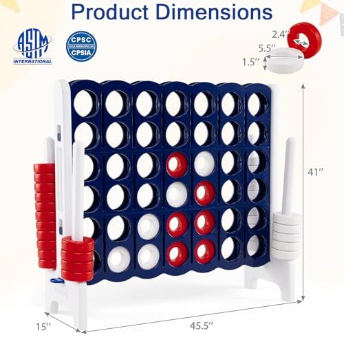 COSTWAY Giant 4-in-a-Row Game Set, Jumbo 4-to-Score for Kids and Adults with 42 Jumbo Rings & Quick-Release Slider, Indoor Outdoor Yard Party Game for Lawn, Holiday Party & Family (Navy Blue & White) - color: Navy Blue & White