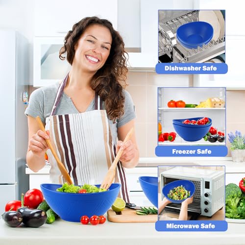 Wrova Large Wheat Straw Bowls,Big Salad Bowls set of 2,Unbreakable Serving Bowls Microwave & Dishwasher Safe, Alternative for Plastic Bowl Sets for Kitchen.Blue - color: Blue, size: 2 Pack